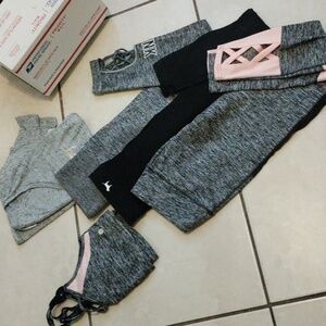 3 PINK leggings 2 PINK tops Box Lot